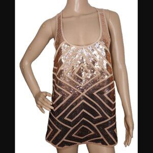 BCBGMaxAzria Geometric Ombre 100% Silk Sequin Tank Top Shade Pink Sand Size XS